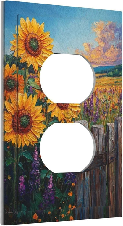 Decorative Outlet Covers Rustic Wilderness Sunflower Lavender Muzha Oil Painting 1 Gang Duplex Light Switch Cover Plate Wall Plates for Electrical Outlets Switchplate Faceplate