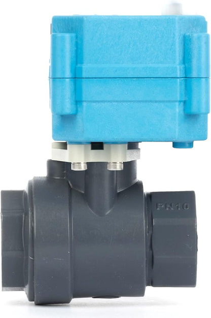 U.S. Solid 3/4” PVC Motorized Ball Valve - Plastic Electrical, US Plug, IP 67, Manual Override, 2 Wire Auto Return, AC 110~230V, Normally Closed