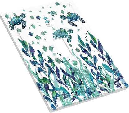 Decorative Light Switch Cover Vibrant Turtle Seagrass Watercolor Painting 1 Gang Single Toggle Device Electrical Faceplate Switchplates Decorator Outlet Wall Plate for Bathroom living Room