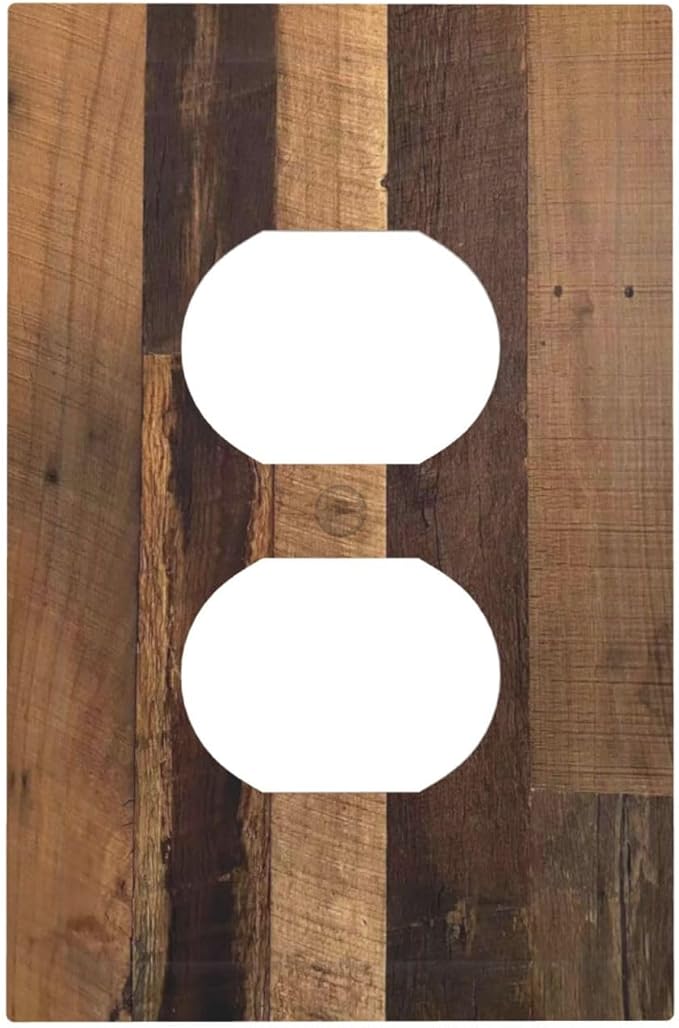 Rustic Brown Wood Vintage Wood Board Outlet Covers 1 Gang Duplex Light Switch Cover Decorative Switch Plates Electrical Receptacle Faceplate Wall Plate For Farmhouse Cabin Decor