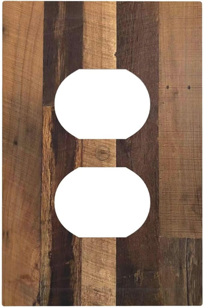 Rustic Brown Wood Vintage Wood Board Outlet Covers 1 Gang Duplex Light Switch Cover Decorative Switch Plates Electrical Receptacle Faceplate Wall Plate For Farmhouse Cabin Decor