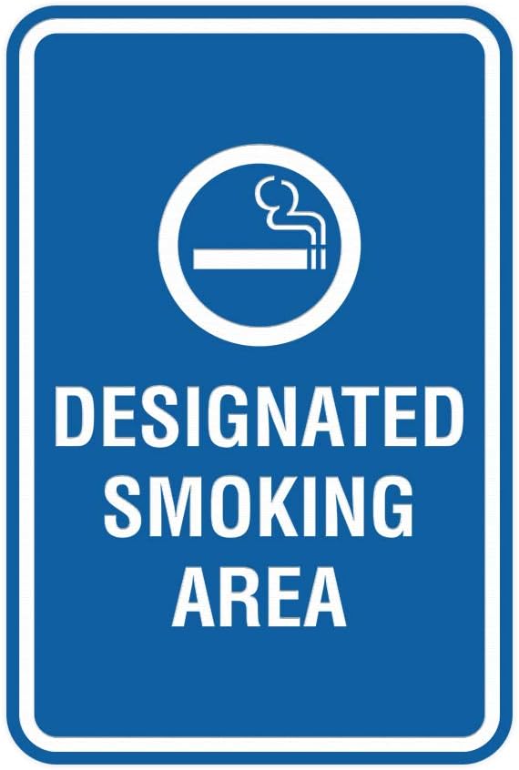 Signs ByLITA Portrait Round Designated Smoking Area Sign with Adhesive Tape, Mounts On Any Surface, Weather Resistant, Indoor/Outdoor Use (Blue) - Small 2 Pack