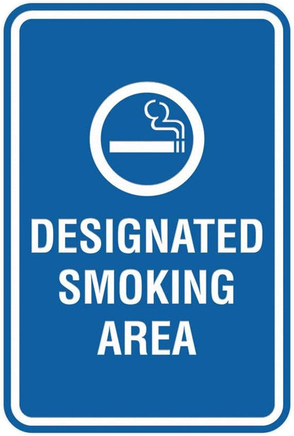 Signs ByLITA Portrait Round Designated Smoking Area Sign with Adhesive Tape, Mounts On Any Surface, Weather Resistant, Indoor/Outdoor Use (Blue) - Small 2 Pack