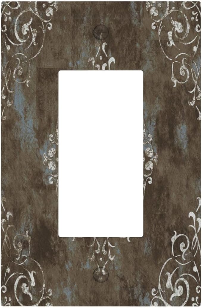 Gothic Vintage Abstract Brown Patterns 1 Gang Rocker Light Switch Covers Single Decora Outlet Wall Plate Decorative Switchplate Faceplate GFCI for Country Bathroom Bedroom Decor