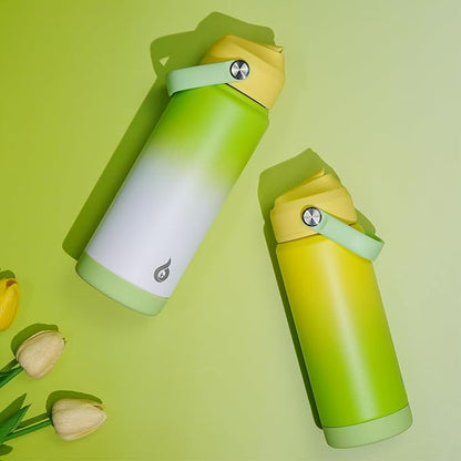 BJPKPK Insulated Water Bottle with Straw Lid, 18oz Thermo Water Bottles, Flex Handle & Non-slip Boot, BPA Free Leak Proof Stainless Steel Metal Thermo, Tumblers, Cups,Fresh Green
