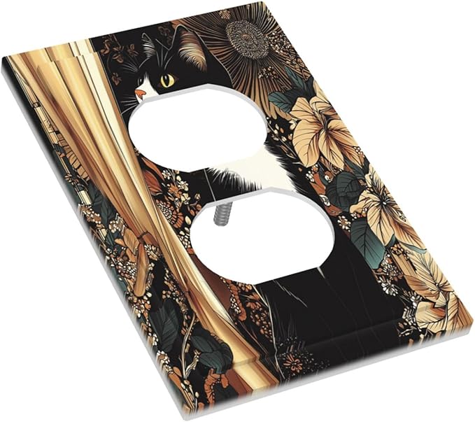 Outlet Covers Boho Mandala Floral Black Cat Vintage Flower 1 Gang Duplex Light Switch Cover Decorative Switch Plates Electrical Receptacle Faceplate Wall Plate For Farmhouse Home Decor