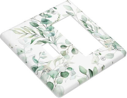 Boho Green Eucalyptus Leaf Floral Plants Flowers Outlet Covers 1 Toggle 1 Rocker Combination Decorative Wall Plate Electrical Switch Plates Light Switch Cover Plate for Bed Room Living Room Decor