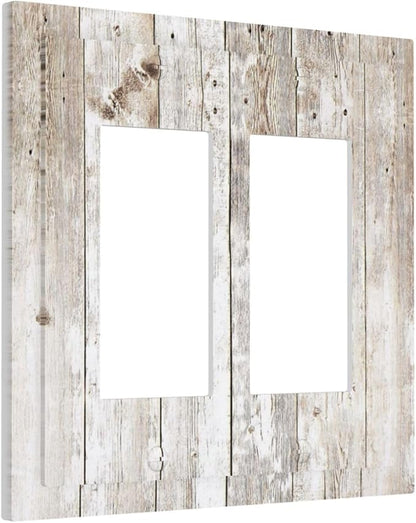 Vintage Light Wood Retro Rustic White Gray Oak Print Decorative Outlet Covers 2 Gang Double GFCI Rocker Electrical Wall Panels Light Switch Cover Plate for Farmhouse Home Decor