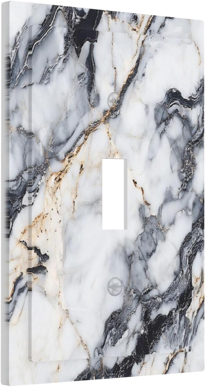 Decorative Light Switch Cover Plate Black Gold Marble Abstract Modern Luxury 1 Gang Single Toggle Wall Plate Electrical Outlet Covers Decorate Switch Plate Cover for Bedroom Home Decor