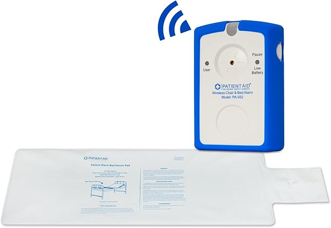 Patient Aid Patient Wireless Bed Alarm 10"x30" Mattress Pad with Motion Sensor, 3 Chime and Mounting Options, AC Adapter, Fall Prevention System for Seniors - Bed Alarms for Elderly - Mailbox Alert