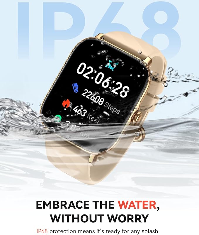 Smart Watches Fitness Tracker for Men Women with Step Counter, Sleep / Calorie Monitor, Pedometer, IP68 Waterproof, 120+ Sports for iPhone Android, 1.91”HD Touchscreen Smartwatch (Casual, Gold, 1.91)