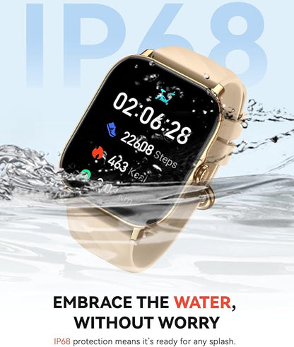 Smart Watches Fitness Tracker for Men Women with Step Counter, Sleep / Calorie Monitor, Pedometer, IP68 Waterproof, 120+ Sports for iPhone Android, 1.91”HD Touchscreen Smartwatch (Casual, Gold, 1.91)