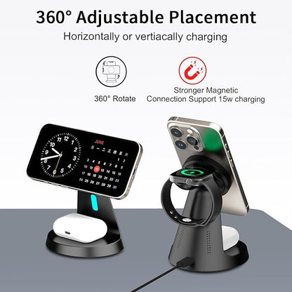 3 in 1 Wireless Charging Station for Apple Magsafe Charger Stand,Fast Magnetic Wireless Charger Station for iPhone 17 Air 16 15 14 13 12 Series,Airpods,Apple Watch