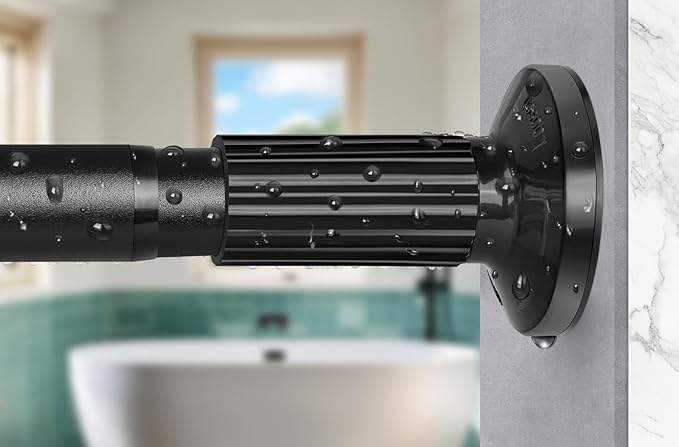 Tension Shower Curtain Rod 51-86In(4.25-7.16Ft), Tension Shower Rod No Drilling for Bathroom or Window Closet, Adjustable Spring Shower Rod, Easy to Install Never Rust, Rod Diameter 1.26Inch-Black