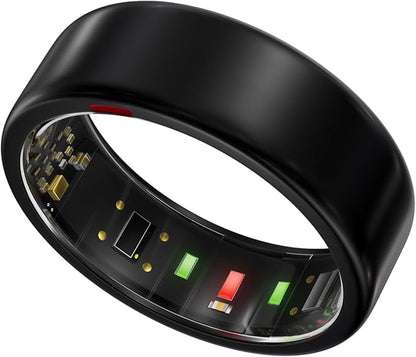 Smart Ring for Women Men- Sleep/Fitness/Stress/Heart Rate Tracker- Menstrual Records - 7 Days Battery Life - Wireless Charging - No APP Subscription - iOS & Android Compatible (Black, Size 10)
