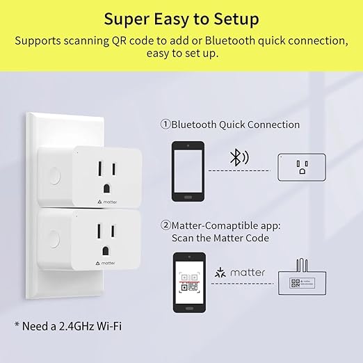 Minoston Matter Smart Plug, Compatible with Alexa, Google Home, Apple Home, SmartThings, Siri, Smart Outlet 15A Max, APP Remote Control, 2.4G Wi-Fi Only, Protect Privacy, 2 Pack