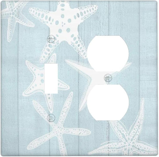 Beach Starfish Vintage Wood Rustic Country Ocean Wallplates 1 Toggle 1 Duplex Switch Plate Electrical GFCI Faceplate Decorative Light Switch Covers for Farmhouse Kids Room Decor