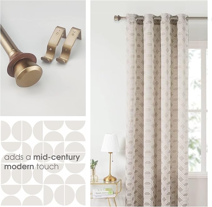 Modern Style Single Curtain Rod Set with Antique Brass Round Wood Look Finial, 36-72 in, Standard Single Whtie Drapery Rod for 1 Pack, 1 in diameter, Adjustable Length