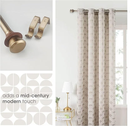 Modern Style Single Curtain Rod Set with Antique Brass Round Wood Look Finial, 36-72 in, Standard Single Whtie Drapery Rod for 1 Pack, 1 in diameter, Adjustable Length