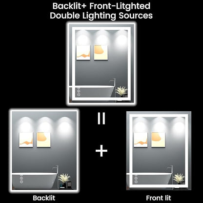 30X36 LED Bathroom Mirror with Lights, Anti-Fog, Backlit + Front Lit, Lighted Bathroom Vanity Mirror for Wall, Memory Function, Dimmable, Tempered Glass, Shatter-Proof