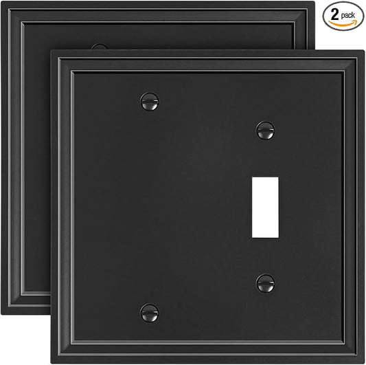 2-Pack Combo Blank/Toggle Light Switch Cover Plate, Black Modern Decorative Electrical Outlet Covers, Bamboo Fiber Wall Switch Plates and Outlet Covers