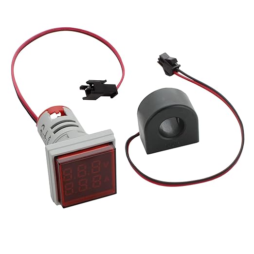 LED Voltage Display Panel Mount Volt Amp Meter, AD101-22VAMS 22mm Square Voltmeter and Ammeter, AC50-500V Voltage and 0-100A Current Meter, Red (1 Pack)