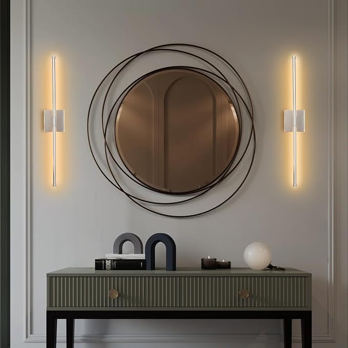 LED Wall Sconces with Remote Control, Dimmable Wall Sconces Set of 2, 5 Colors 3000K-6500K & Dimmable, Hardwire Wall Light with Timer & Night Light, LED Nickel Wall Lamps for Living Room, Bedroom