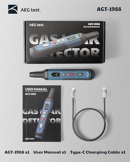 AGT-1988 Rechargeable Natural Gas Detector, Gas Leak Detector with TFT Display, 0.5s Response, 0–9999PPM Range, Portable for Detecting Combustible Leaks Like Propane, Methane for Home & RV