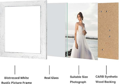 iRahmen 8x10 Picture Frame Set of 4, High Definition Glass Distressed White Frame, 8 x 10 Wood Photo Frames for Tabletop Display and Wall Mounting