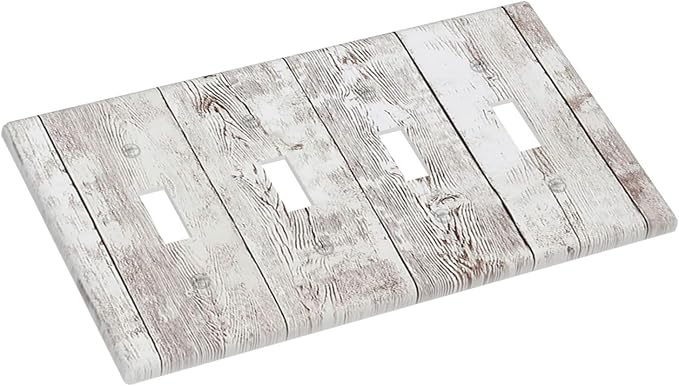 Light Switch Covers Rustic Vintage White Wood Grain Quad Toggle Electrical Faceplate 4 Gang Wall Plate Decorative Switch Plates for Farmhouse Home Decor