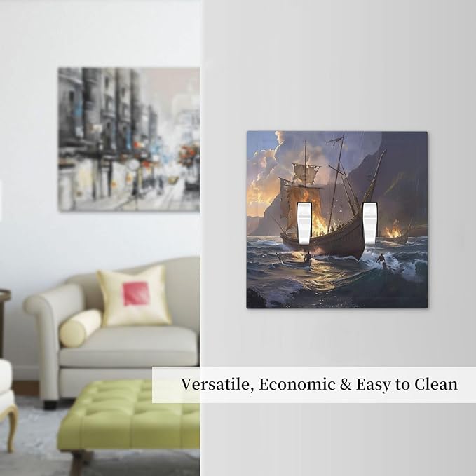 Decorative Switch Plate Covers Medieval Vintage Sailing Adventure Sailings Ocean Waves 2 Gang Double Toggle Light Switch Cover Plate Electrical Wall Plate Outlet Cover for Bedroom Cabin Decor