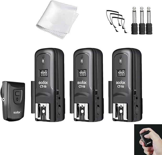Godox CT-16 Wireless Radio Flash Trigger Receiver Kit, 16 Channel 433MHz Wireless Flash Trigger Kit (1x Transmitter+3X Receiver), Compatible for Canon Nikon Pentax DSLR Camera