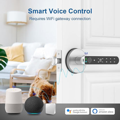Fingerprint Door Lock, Finger Print Door Knobs Thumbprint Door Knob with App Control/Fingerprints/IC Cards/Codes/Keys, Smart Lock for Bedroom Home Apartment