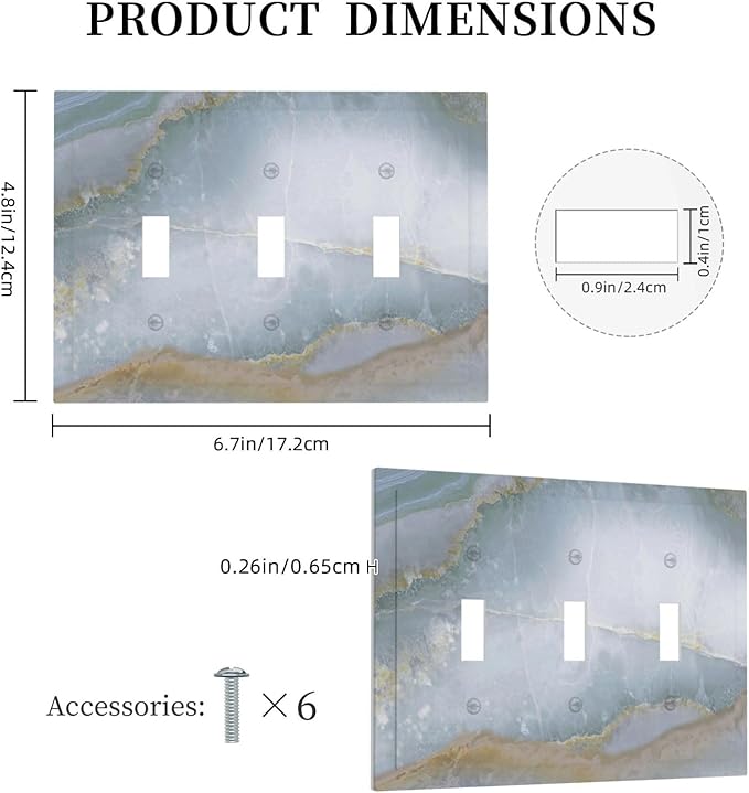 Decorative Switch Plates Colored Art Marble Golden Line 3 Gang Wall Plate Triple Toggle Light Switch Cover Faceplate Electrical Wall Panels For Bathroom Kitchen Decor
