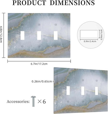 Decorative Switch Plates Colored Art Marble Golden Line 3 Gang Wall Plate Triple Toggle Light Switch Cover Faceplate Electrical Wall Panels For Bathroom Kitchen Decor