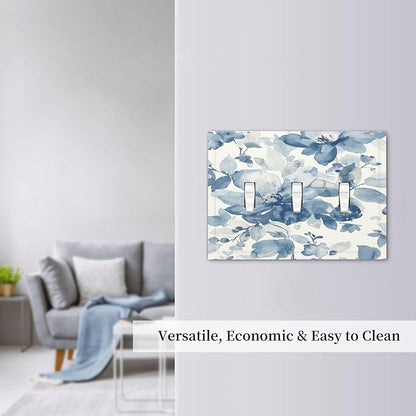 Decorative Switch Plates Blue Watercolor Floral 3 Gang Wall Plate Triple Toggle Light Switch Cover Faceplate Electrical Wall Panels for Bedroom Bathroom Decor