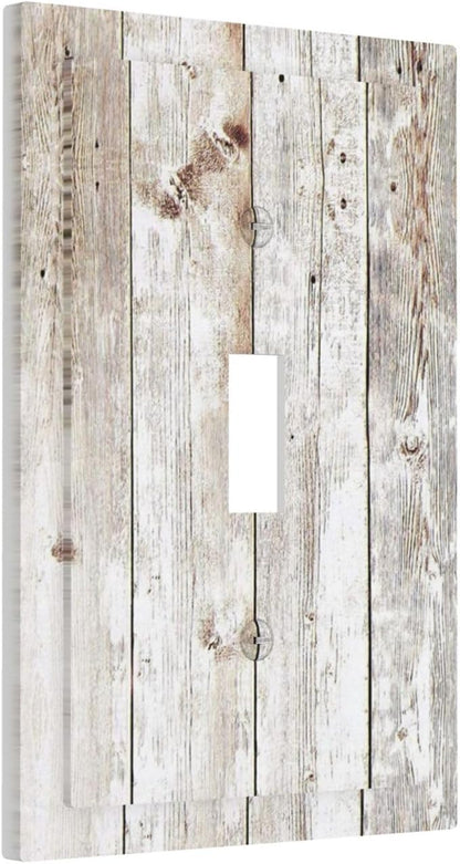 Vintage Light Wood Retro Rustic White Gray Oak Print Decorative Light Switch Cover 1 Gang Single Toggle Device Electrical Faceplate Switchplates Decorator Outlet Wall Plate for Farmhouse Home Decor