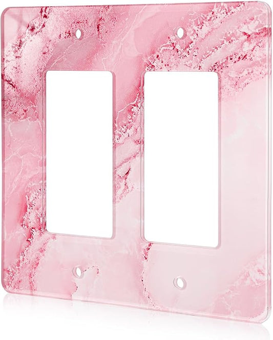 Abstract Pink Marble Design Acrylic Outlet Wall Plate Light Switch Cover Decorative Wall Plate 2 Gang
