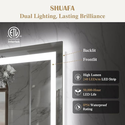 72X36 Inch LED Bathroom Mirror with Lights, Frontlit+ Backlit Bathroom Vanity Mirror for Wall, Ultra-Clear Tempered Glass, Shatter-Proof, Anti-Fog and Memory Function, ETL Listed