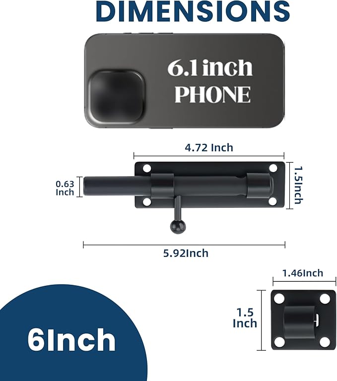 Alise 6 inch Barrel Bolt Latch,Slide Bolt Latch,Heavy Duty Solid SUS304 Stainless Steel Slide Lock for Wooden Fence,Barn Door,Interior or Outdoor Door Matte Black MS8000-B