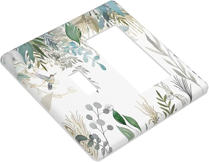 Green Tropical Palm Leaves Flower Plants Hummingbird Outlet Covers 1 Toggle 1 Rocker Combination Decorative Wall Plate Electrical Switch Plates Light Switch Cover Plate for Bed Room Living Room Decor