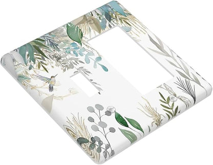 Green Tropical Palm Leaves Flower Plants Hummingbird Outlet Covers 1 Toggle 1 Rocker Combination Decorative Wall Plate Electrical Switch Plates Light Switch Cover Plate for Bed Room Living Room Decor