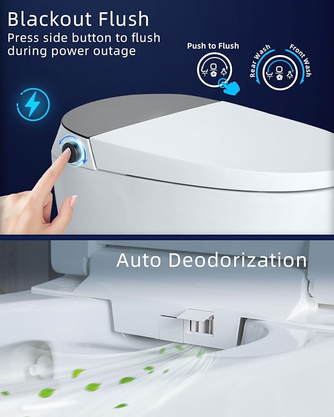 CANEST Smart Toilet, Toilet With Bidet Auto Flush, Auto Open and Close, Foot Sensor Operation, Warm Water, Heated Seat, Temperature Display, Night Light (TC-200GE)