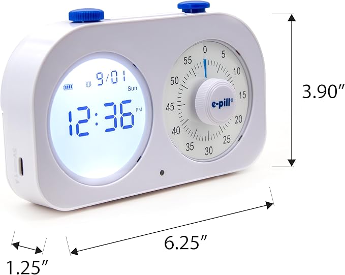 e-Pill Task-E-Lert 2-in-1 Pomodoro Timer for Kids and Adults | 3 Daily Alarms | Visual Timer & Loop Function | Time Management Tool for Productivity