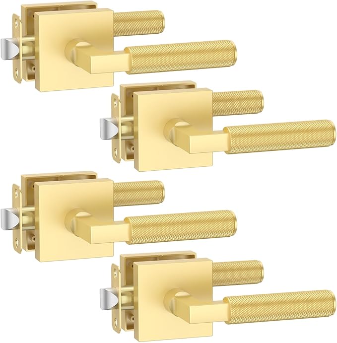 Asidrama 4 Pack Gold Passage Door Handles, Door Lever with Door Knobs Indoor for Bedroom or Bathroom, Heavy Duty Door Handles Interior with Locks for Left Right Sided Doors