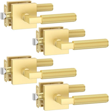 Asidrama 4 Pack Gold Passage Door Handles, Door Lever with Door Knobs Indoor for Bedroom or Bathroom, Heavy Duty Door Handles Interior with Locks for Left Right Sided Doors