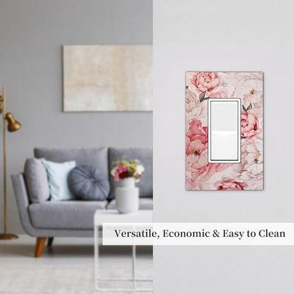 Decorative Outlet Covers Ink Pink Peony Flower Rustic Floral 1 Gang Rocker Light Switch Cover Plate Single Decora Light Switch Covers Wall Plate Faceplate for Home Decor （2 Pack）