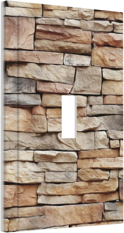 Decorative Light Switch Cover Stone Textured Brown Brick Natural Stone 1 Gang Single Toggle Device Electrical Faceplate Switchplates Decorator Outlet Wall Plate For Farmhouse Cabin Decor