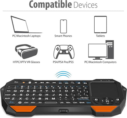Fosmon Mini Bluetooth Keyboard (QWERTY Keypad), Wireless Portable with Touchpad, Compatible with Apple TV, Amazon Fire Stick, PS4, PS4 Pro, PS5, HTPC/IPTV, VR Glasses, Smartphones