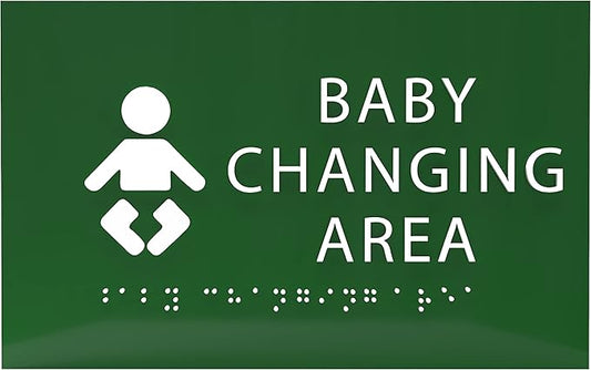6" X4" Baby Changing Area Sign | Tactile Graphics Grade 2 Braille Text Baby Care Sign| ADA Compliant Wall Mount Plastic Restroom Sign for Hospital, Offices, Clinics and Apartments